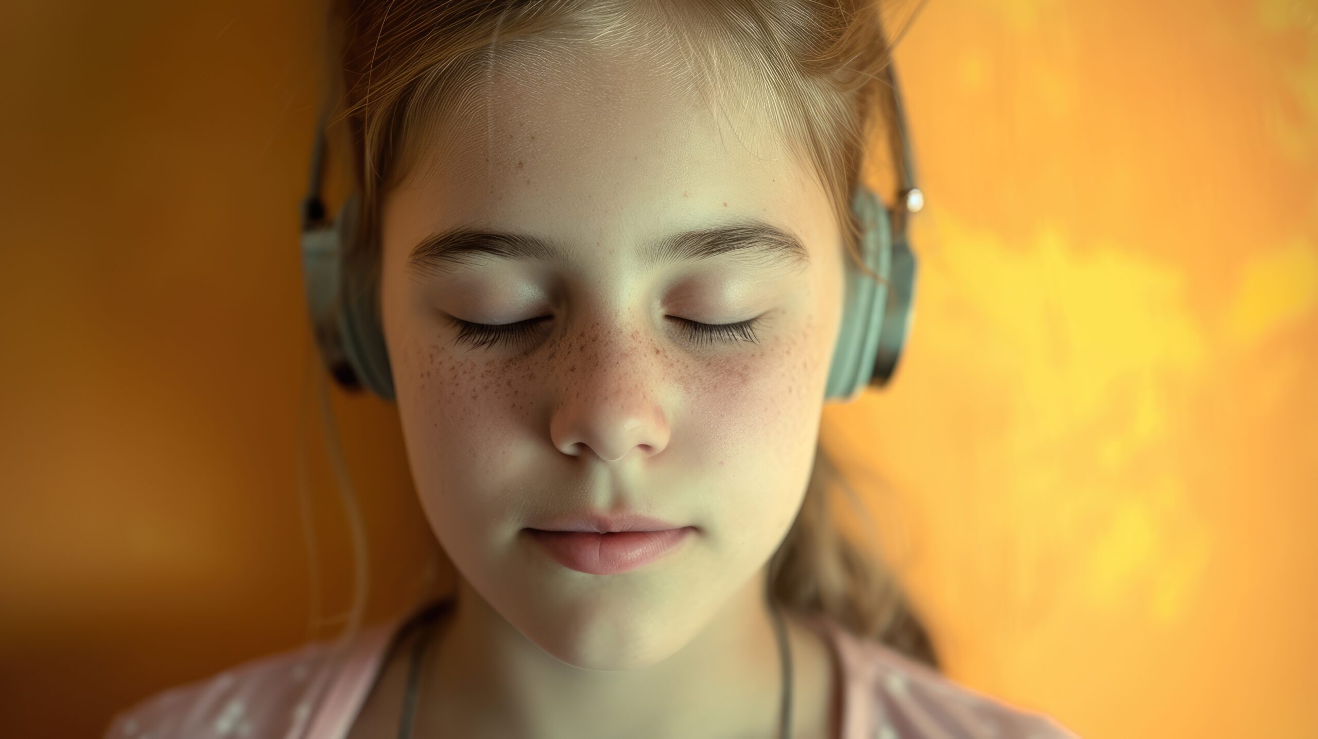 A teenage girl with auditory processing disorder listens intently to music her love for melodies and rhythms transcending her challenges